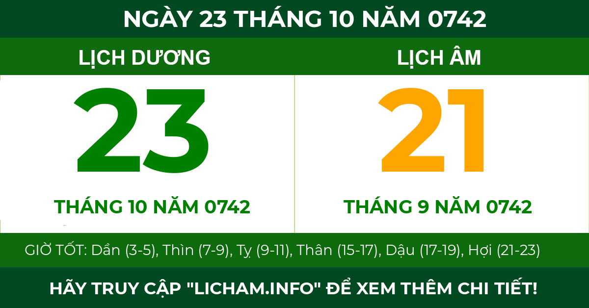 lịch âm ngày 23 tháng 10 năm 0742