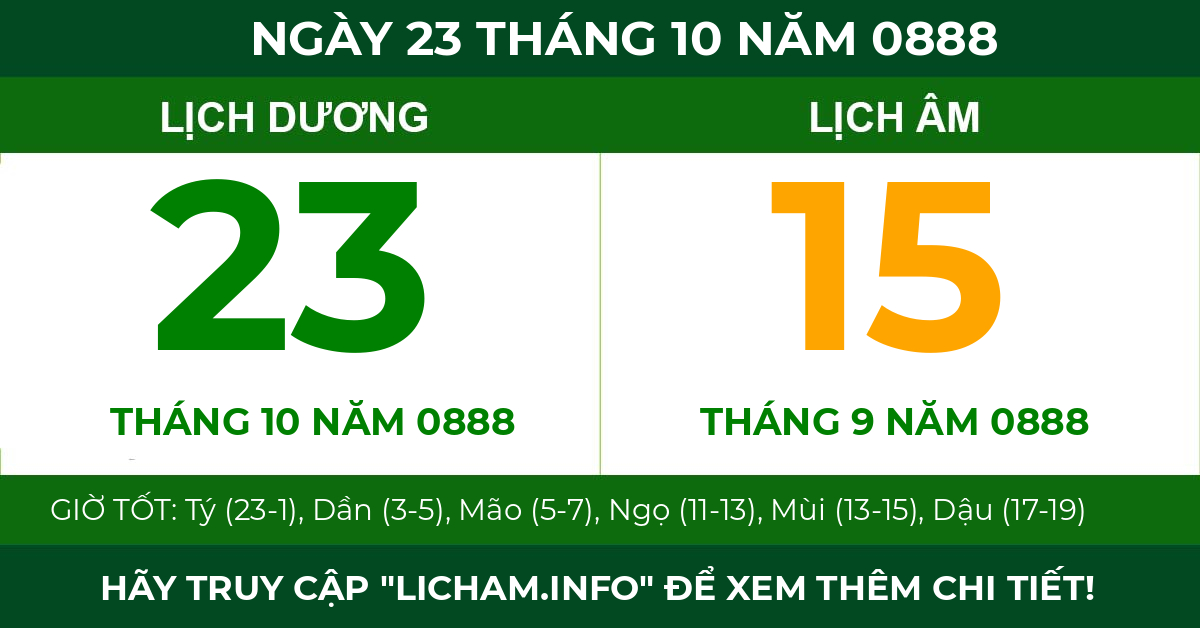 lịch âm ngày 23 tháng 10 năm 0888