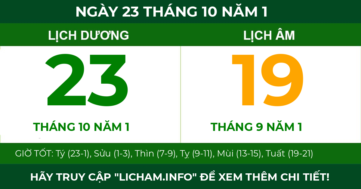 lịch âm ngày 23 tháng 10 năm 1