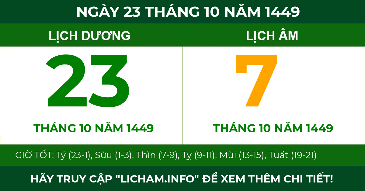 lịch âm ngày 23 tháng 10 năm 1449