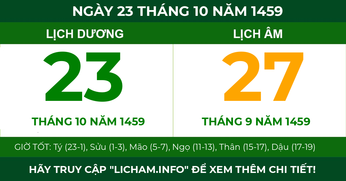 lịch âm ngày 23 tháng 10 năm 1459