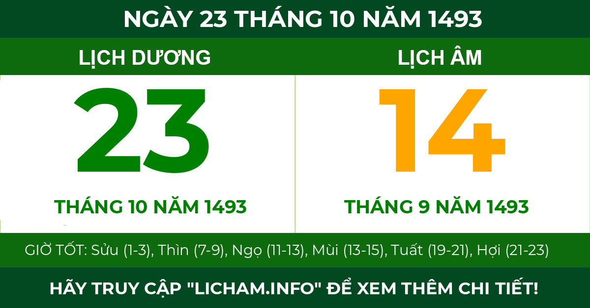 lịch âm ngày 23 tháng 10 năm 1493
