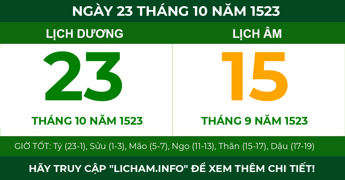 lịch âm ngày 23 tháng 10 năm 1523