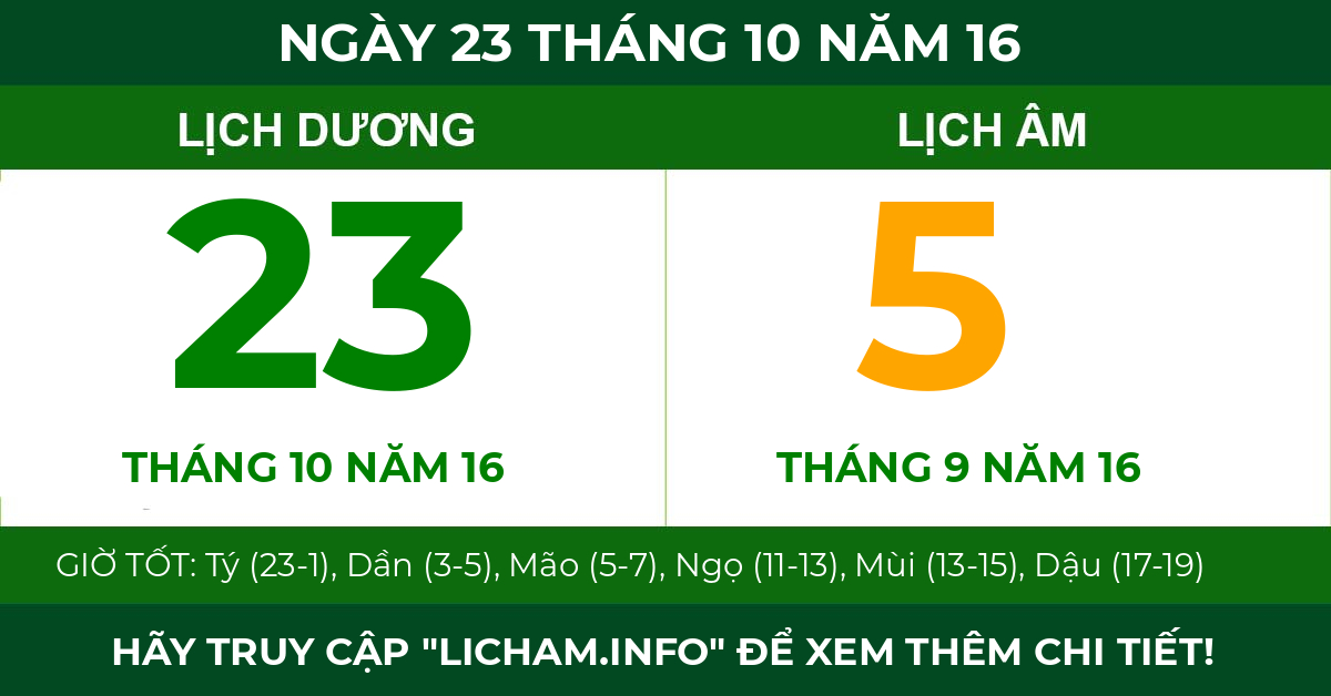 lịch âm ngày 23 tháng 10 năm 16