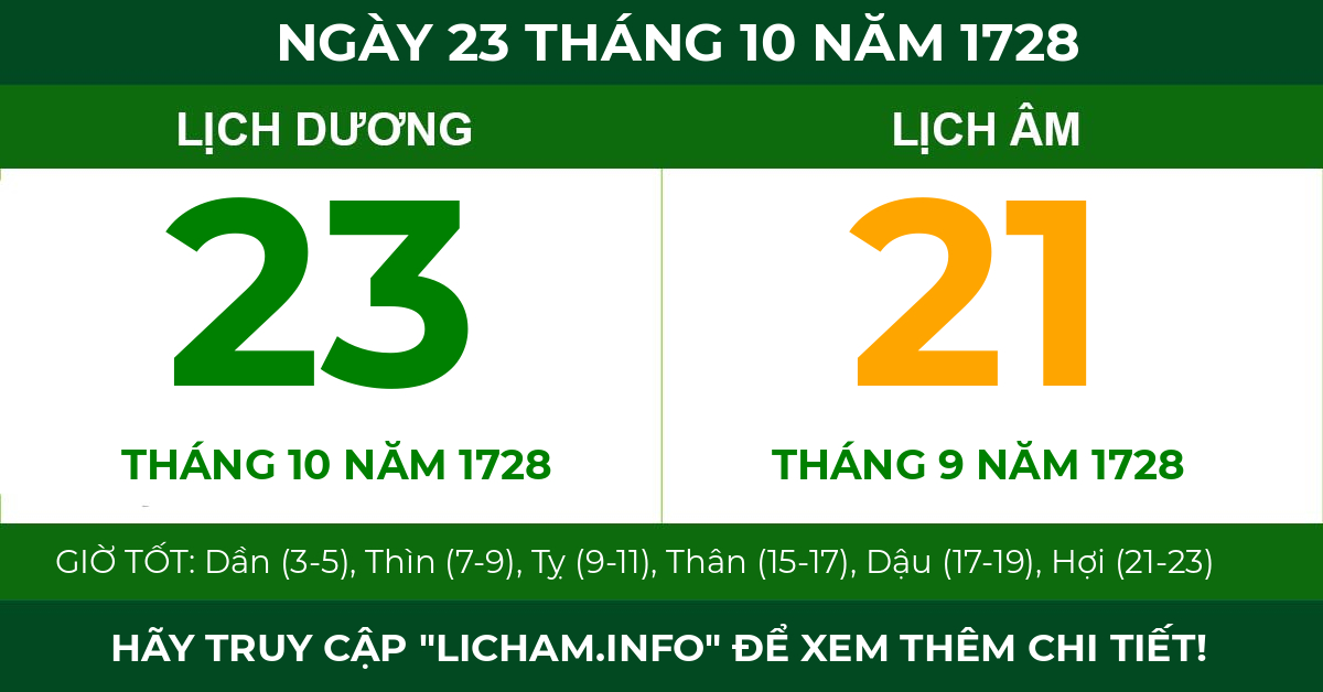 lịch âm ngày 23 tháng 10 năm 1728