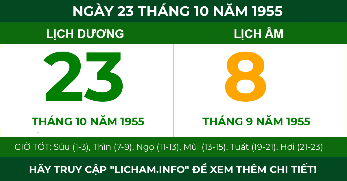 lịch âm ngày 23 tháng 10 năm 1955