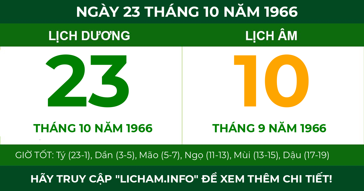 lịch âm ngày 23 tháng 10 năm 1966