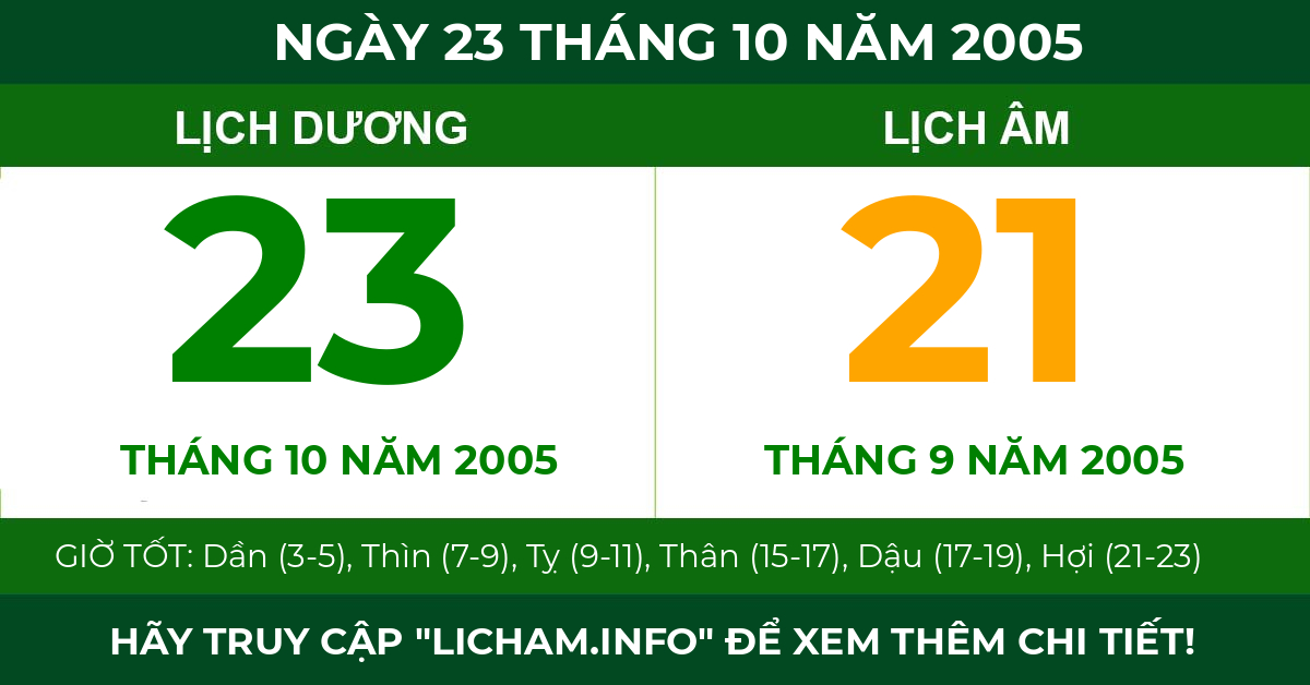 lịch âm ngày 23 tháng 10 năm 2005