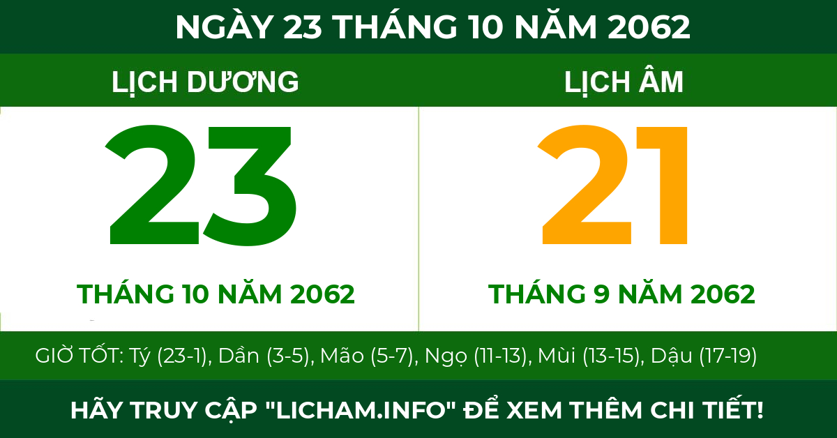 lịch âm ngày 23 tháng 10 năm 2062