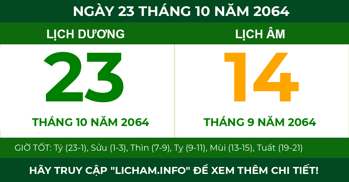 lịch âm ngày 23 tháng 10 năm 2064