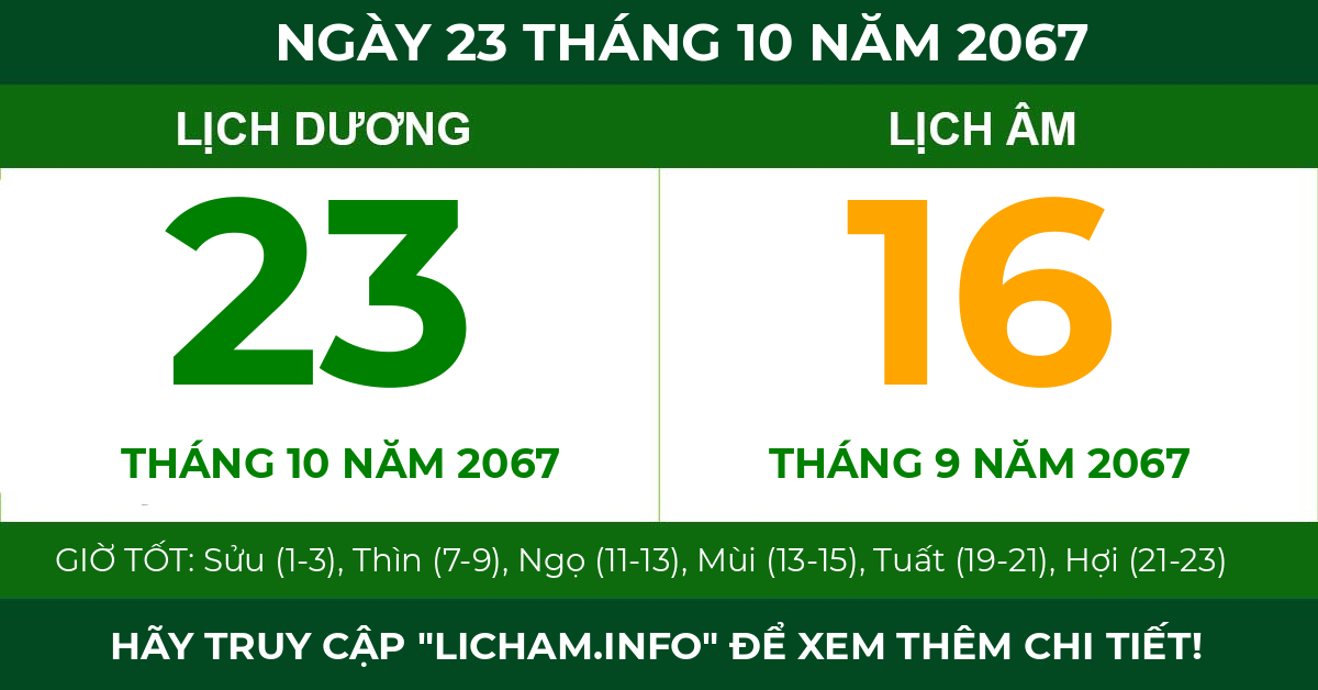 lịch âm ngày 23 tháng 10 năm 2067