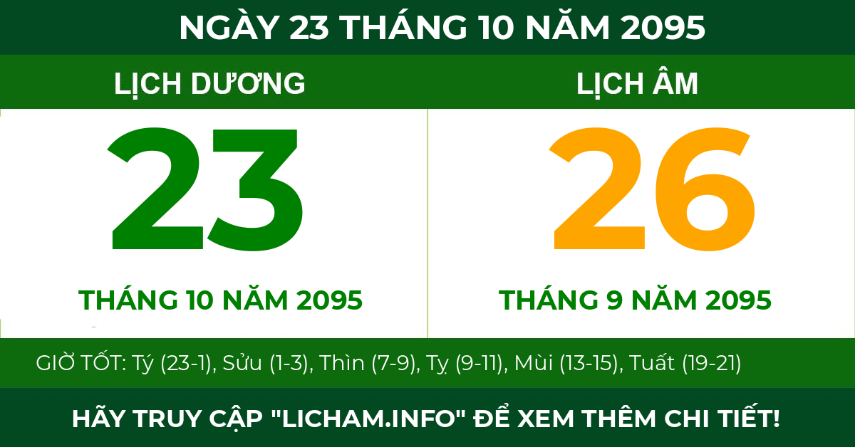 lịch âm ngày 23 tháng 10 năm 2095