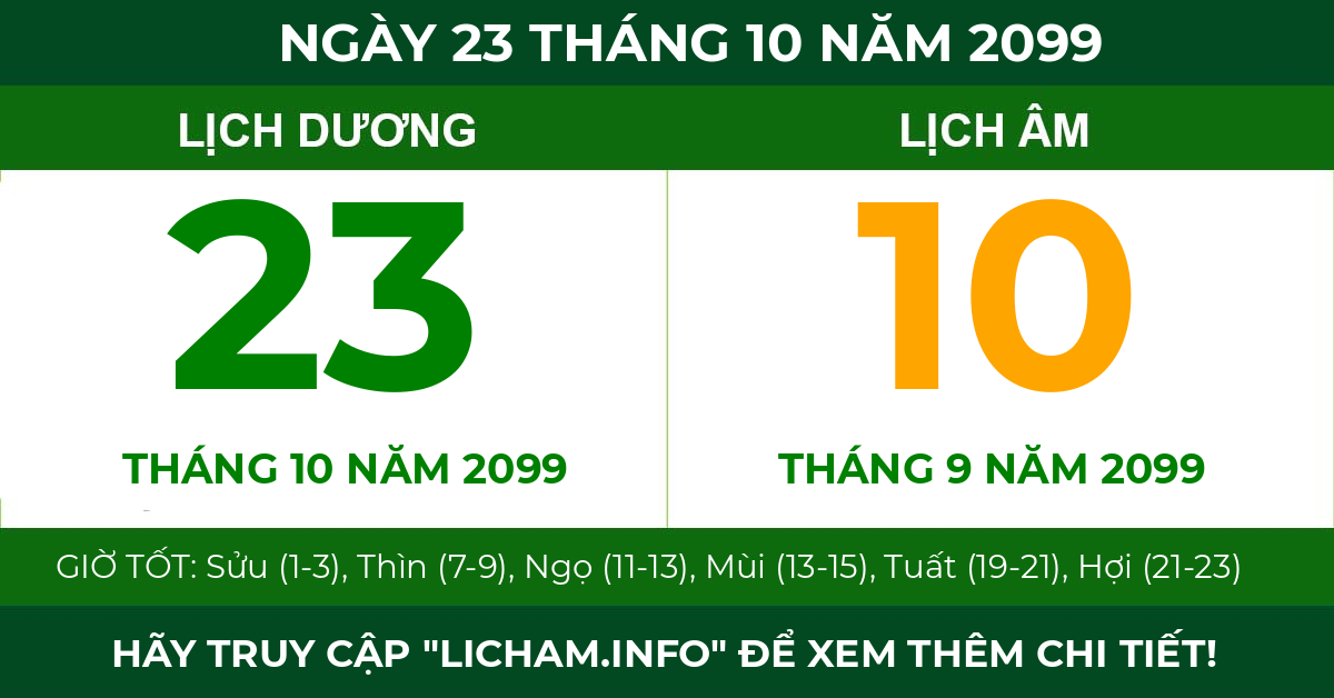 lịch âm ngày 23 tháng 10 năm 2099