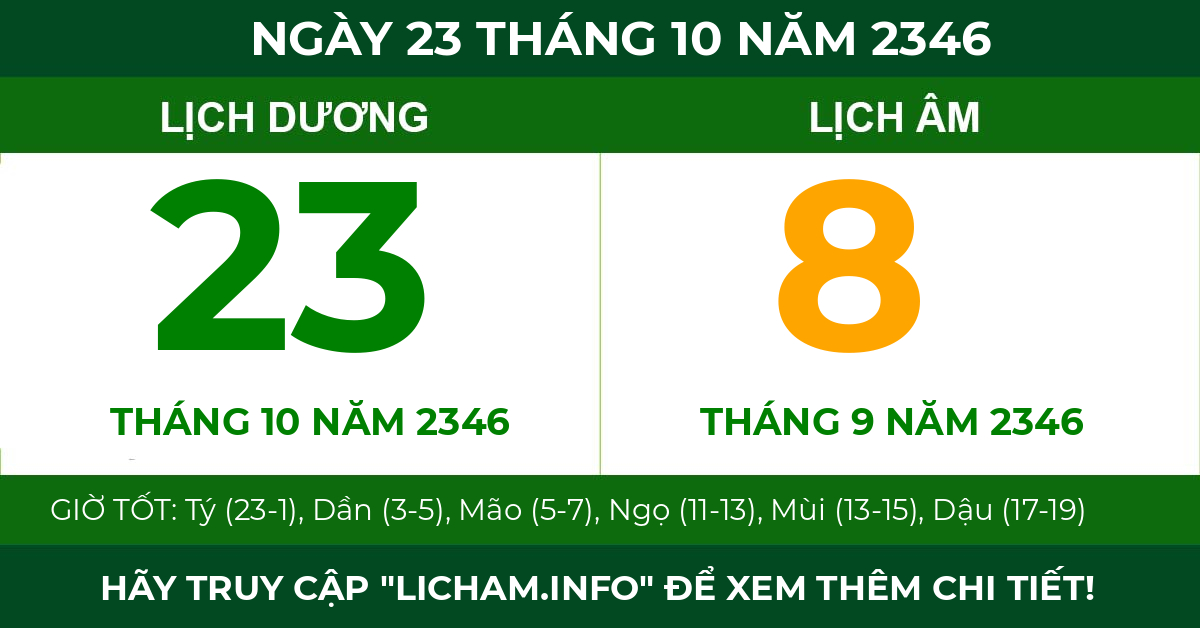 lịch âm ngày 23 tháng 10 năm 2346