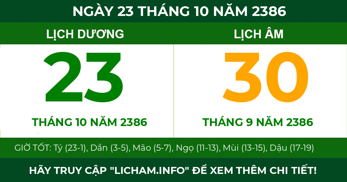 lịch âm ngày 23 tháng 10 năm 2386