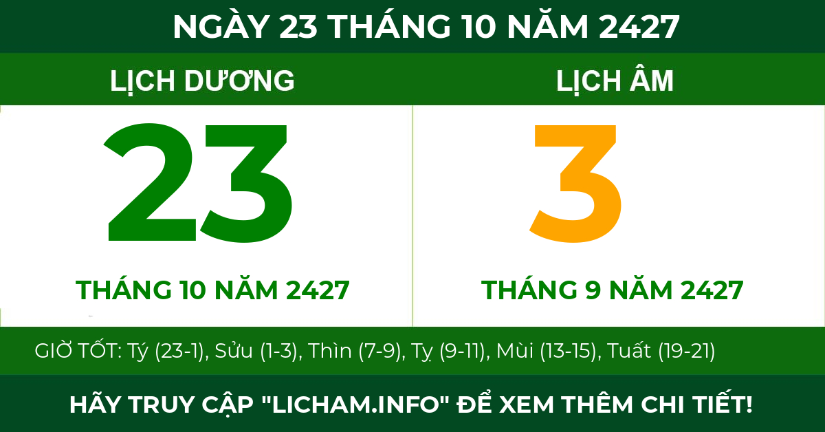 lịch âm ngày 23 tháng 10 năm 2427