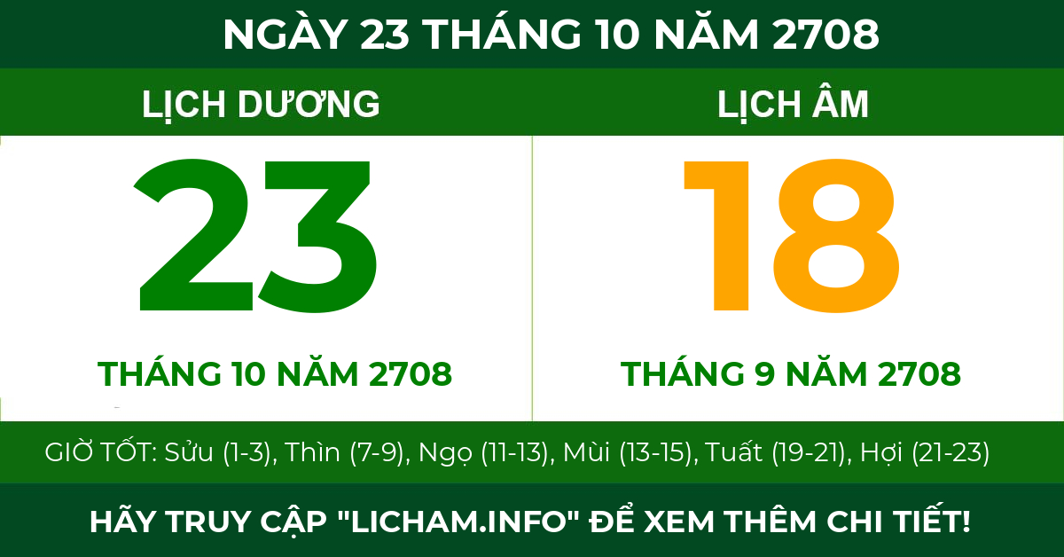 lịch âm ngày 23 tháng 10 năm 2708