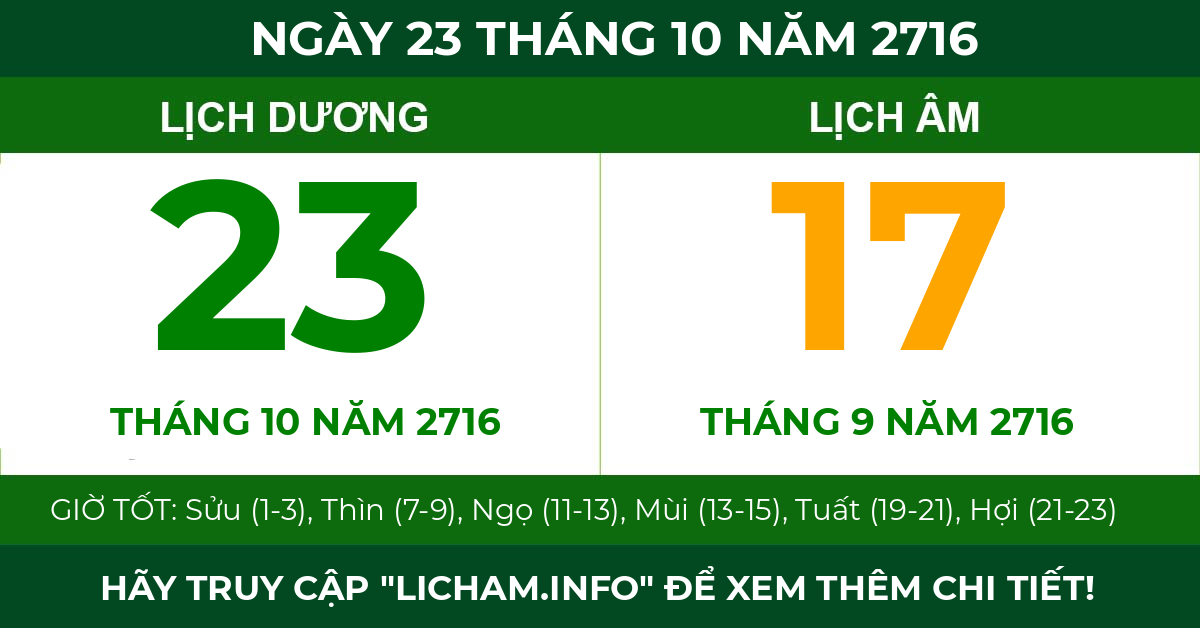 lịch âm ngày 23 tháng 10 năm 2716