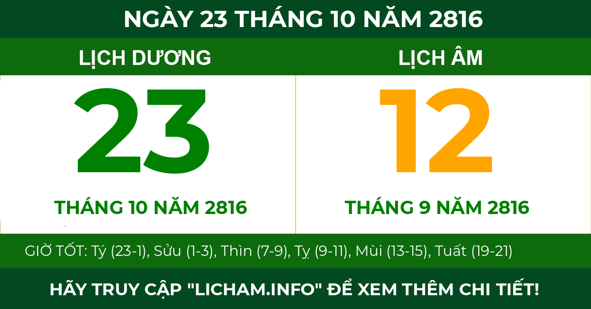 lịch âm ngày 23 tháng 10 năm 2816