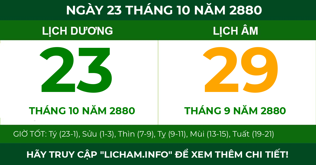 lịch âm ngày 23 tháng 10 năm 2880