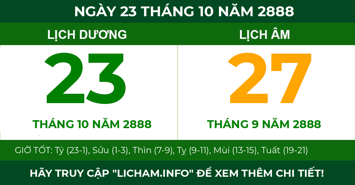 lịch âm ngày 23 tháng 10 năm 2888