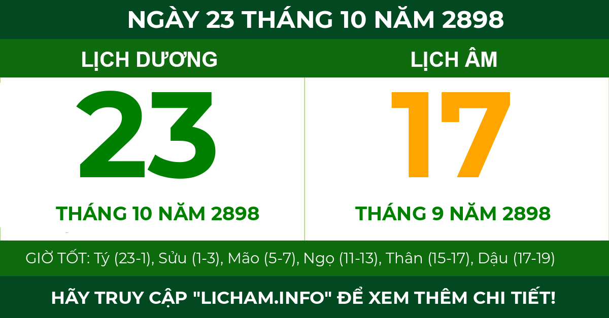 lịch âm ngày 23 tháng 10 năm 2898