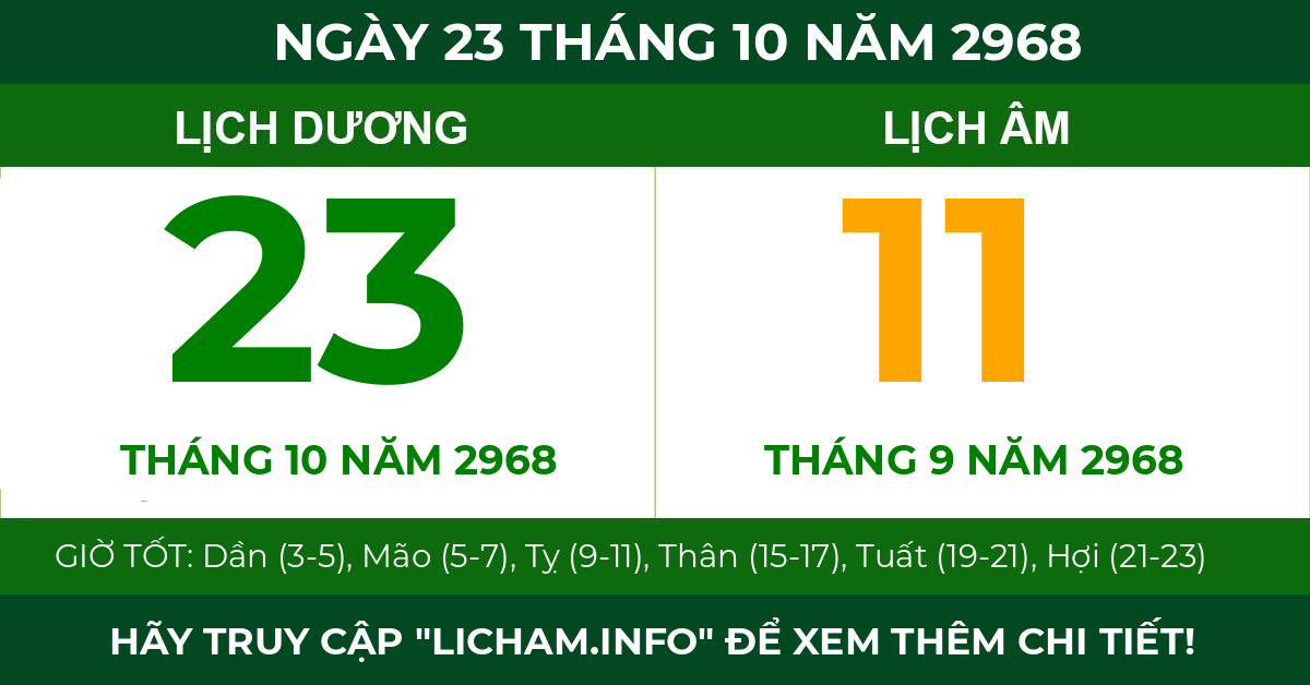 lịch âm ngày 23 tháng 10 năm 2968