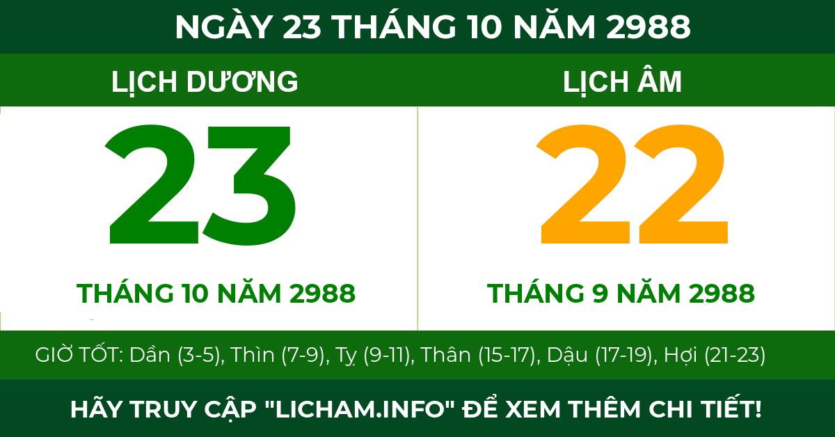 lịch âm ngày 23 tháng 10 năm 2988