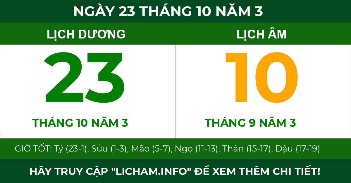 lịch âm ngày 23 tháng 10 năm 3
