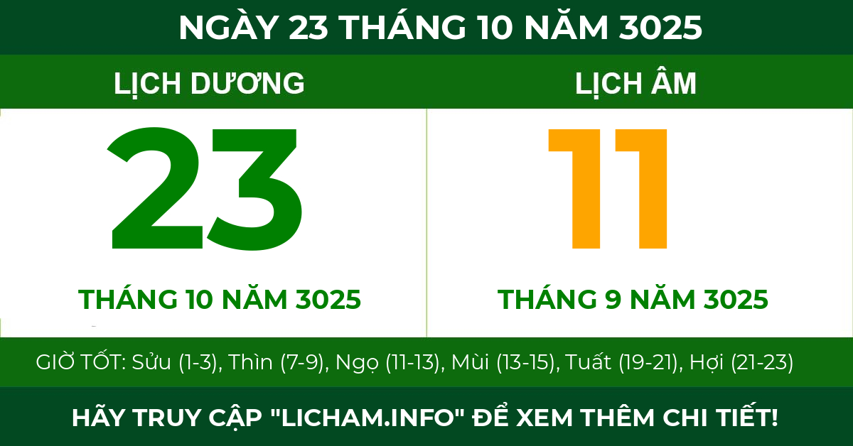 lịch âm ngày 23 tháng 10 năm 3025