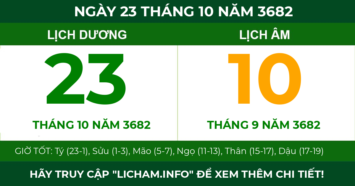 lịch âm ngày 23 tháng 10 năm 3682