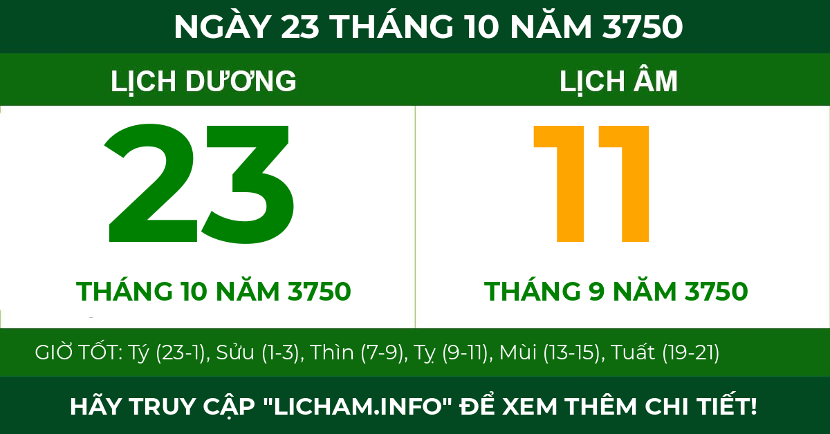 lịch âm ngày 23 tháng 10 năm 3750