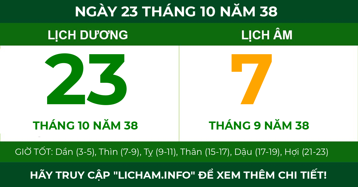 lịch âm ngày 23 tháng 10 năm 38
