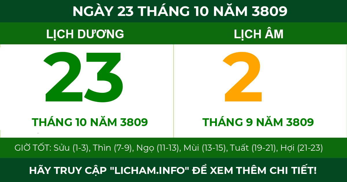 lịch âm ngày 23 tháng 10 năm 3809