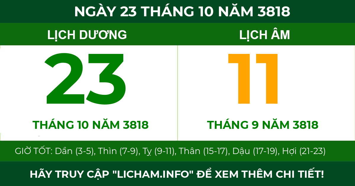 lịch âm ngày 23 tháng 10 năm 3818