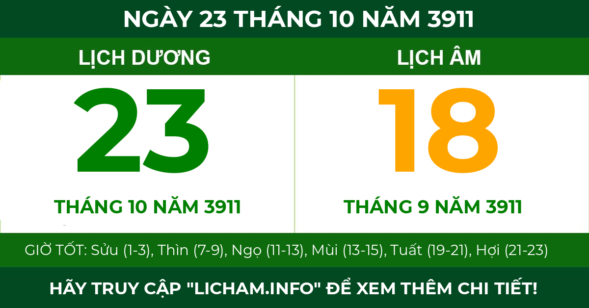 lịch âm ngày 23 tháng 10 năm 3911