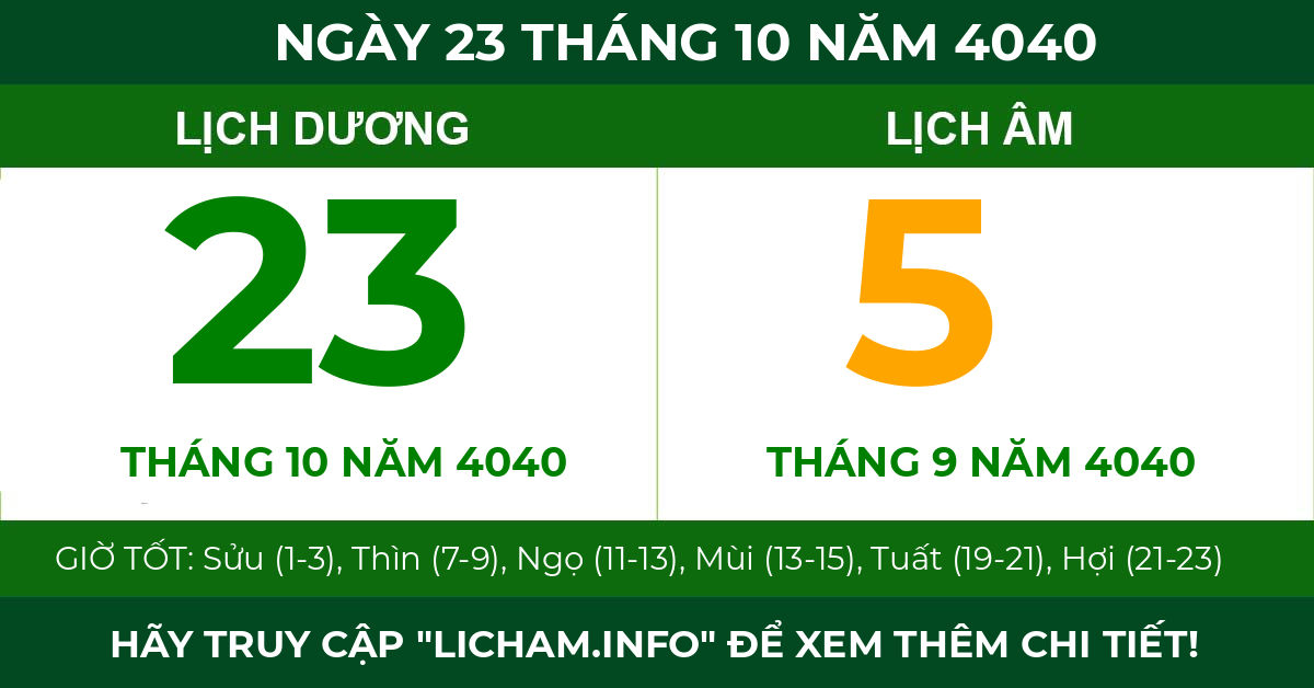lịch âm ngày 23 tháng 10 năm 4040
