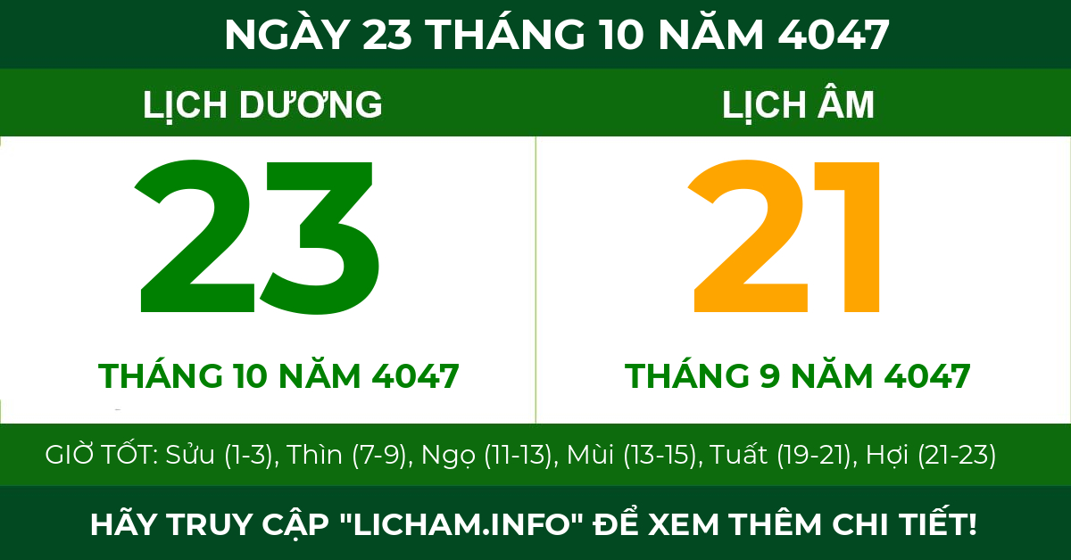 lịch âm ngày 23 tháng 10 năm 4047