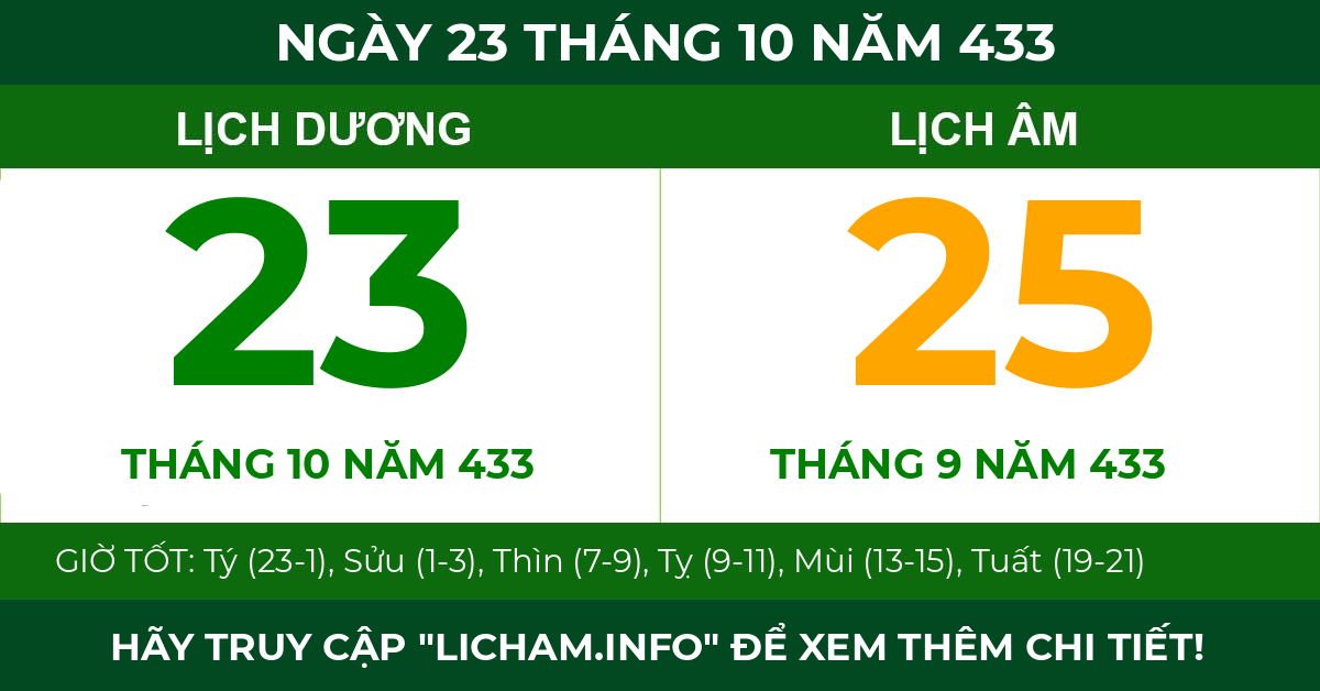 lịch âm ngày 23 tháng 10 năm 433