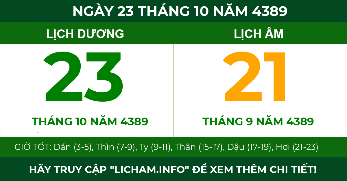 lịch âm ngày 23 tháng 10 năm 4389