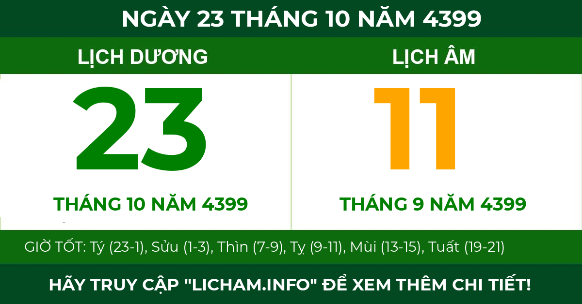 lịch âm ngày 23 tháng 10 năm 4399