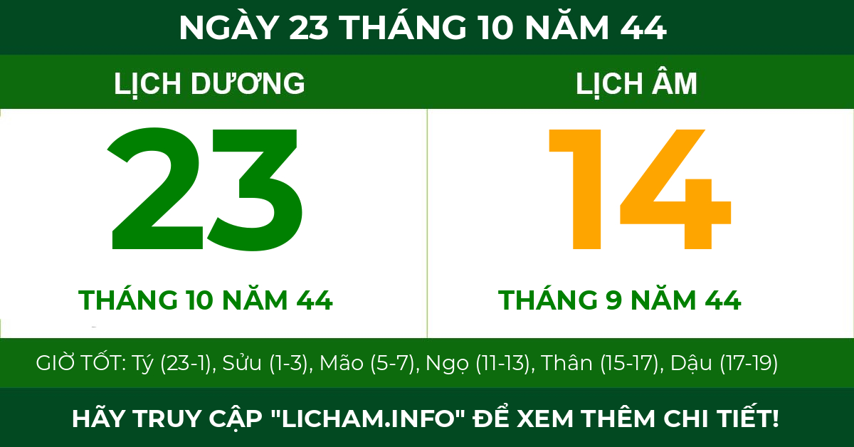 lịch âm ngày 23 tháng 10 năm 44