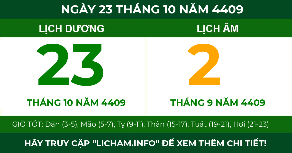 lịch âm ngày 23 tháng 10 năm 4409