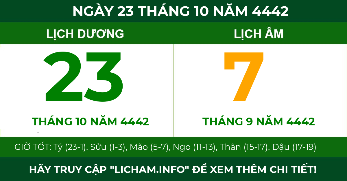 lịch âm ngày 23 tháng 10 năm 4442