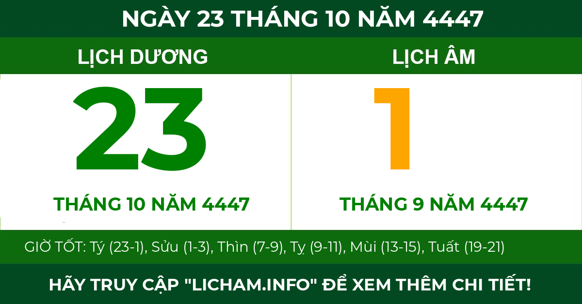 lịch âm ngày 23 tháng 10 năm 4447