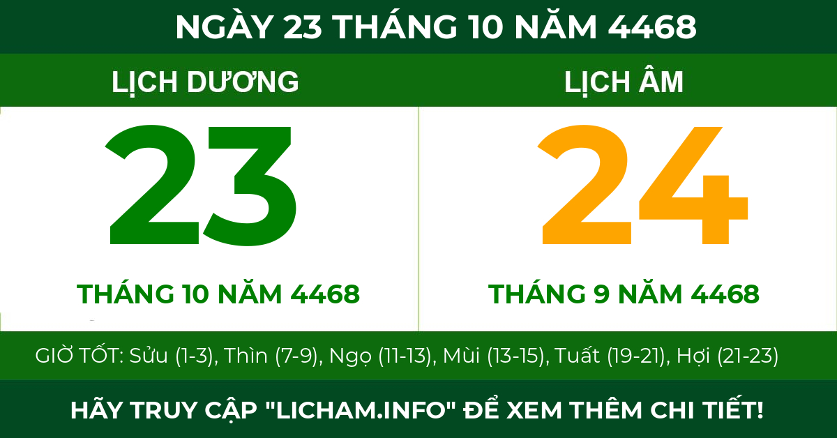 lịch âm ngày 23 tháng 10 năm 4468