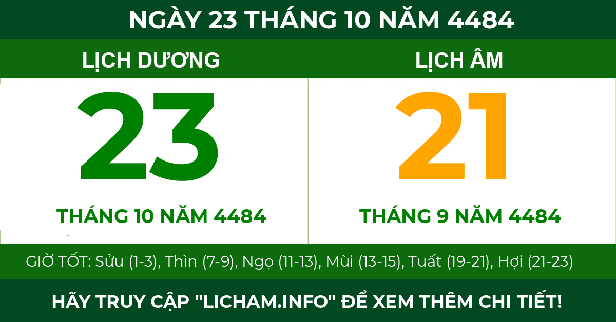 lịch âm ngày 23 tháng 10 năm 4484