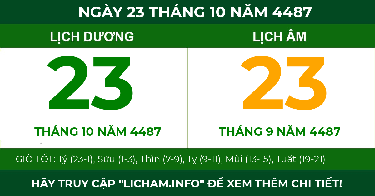 lịch âm ngày 23 tháng 10 năm 4487