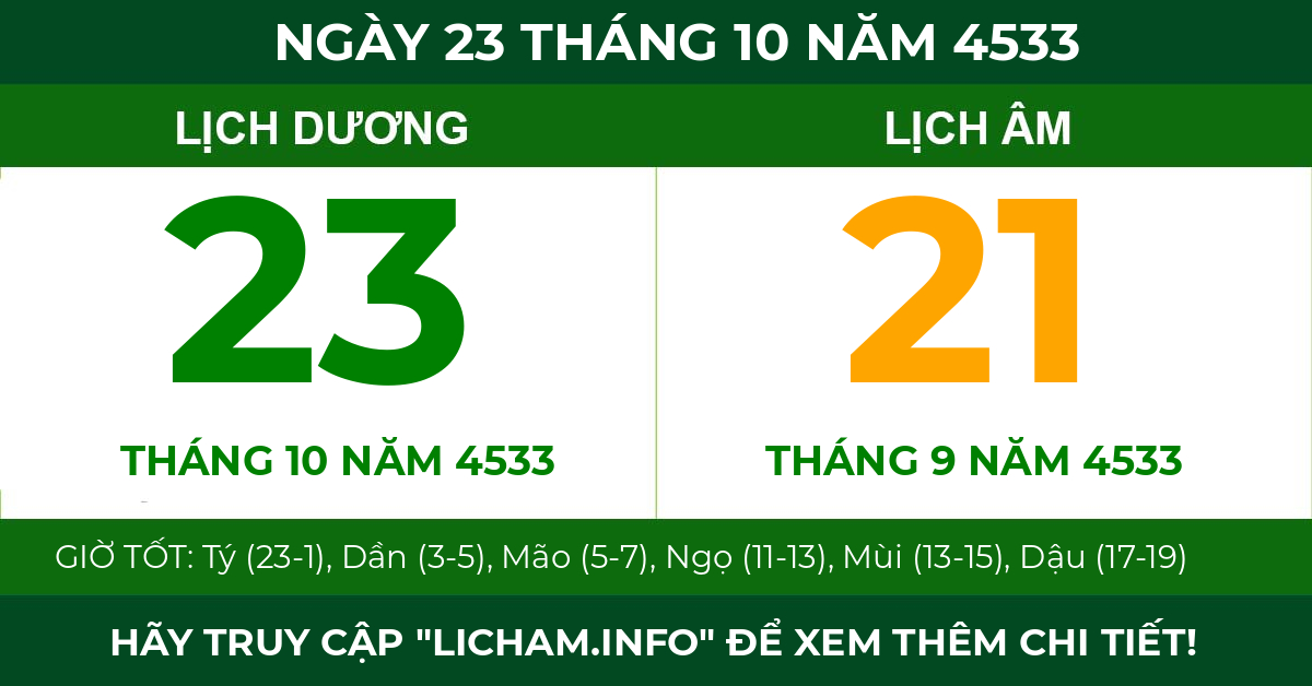 lịch âm ngày 23 tháng 10 năm 4533