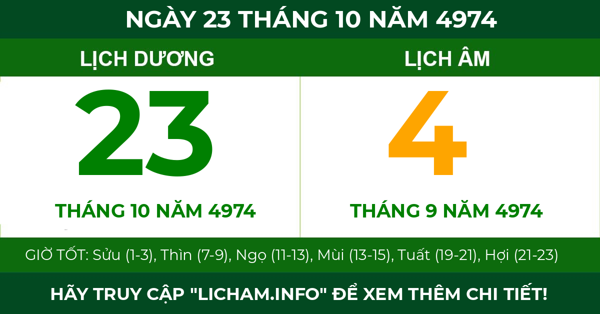lịch âm ngày 23 tháng 10 năm 4974